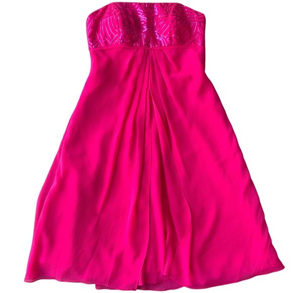 David's Bridal Dress Women's Size 6 Fuchsia Split Chiffon Party Strapless Sequin - Picture 1 of 6